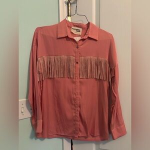 Savanna Jane Coral Fringe Boutique Blouse NWT